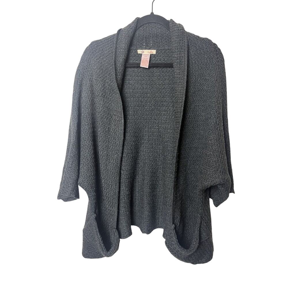 Anthropologie Tulle Gray Knit Cardigan Sweater Women’s Sz Small 3/4 Sleeve